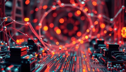 Abstract Technology Background with Red Lights.