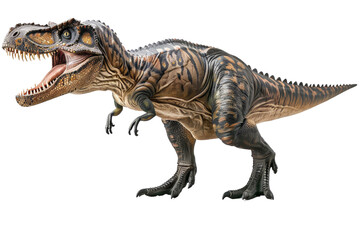 Obraz premium Carcharodontosaurus isolated with a white background, highlighting its impressive build, intricate details, and fierce look, capturing its grandeur and detail