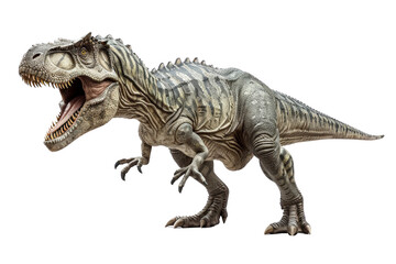 Naklejka premium Carcharodontosaurus isolated with a white background, highlighting its impressive build, intricate details, and fierce look, capturing its grandeur and detail