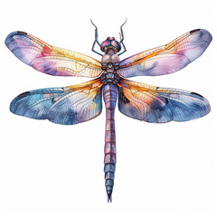 A colorful, detailed illustration of a dragonfly showcasing intricate wing patterns.