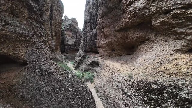 Aerial-FPV- Flying through narrow slot canyon -  in slot canyon in the popular Maple Canyon area of Utah, USA