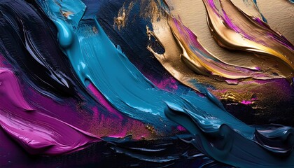 Obraz premium Vibrant Abstract Acrylic Painting with Gold Accents