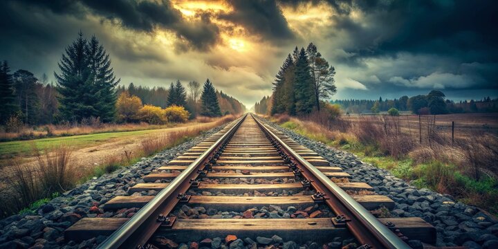 Vintage railroad tracks on a gloomy day , vintage, transportation, railroad, tracks, overcast, day, weather, nostalgic