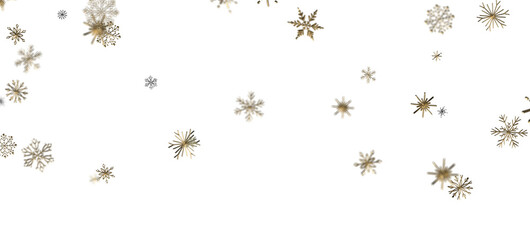 golden openwork shiny snowflakes, star, 3D rendering.