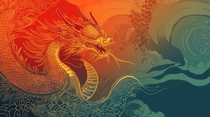 chinese banner with dragon on red background vector illustration