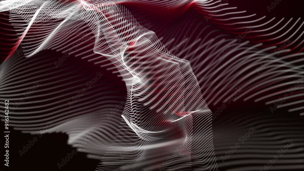 Poster futuristic video animation with particle wave object in slow motion, 4096x2304 loop 4k