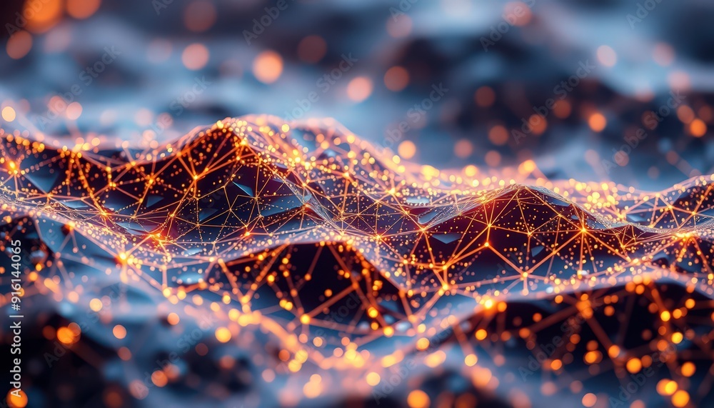 Poster abstract network connection with glowing lights.