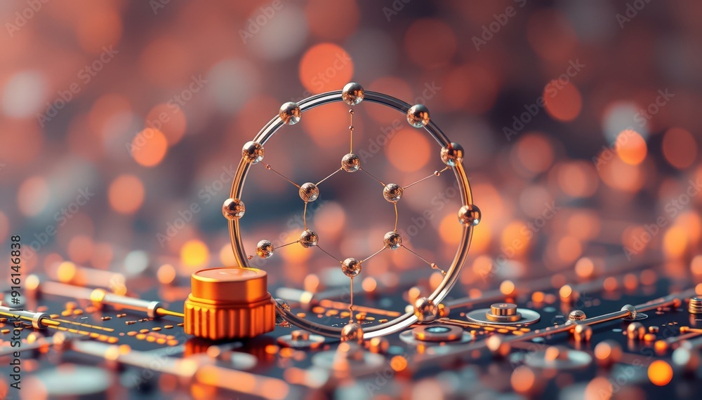 Poster abstract metallic structure with bokeh background.