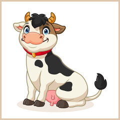 Happy animal baby cow in a sitting posing