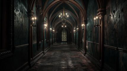 a gothic hallway at dusk atmospheric passageways