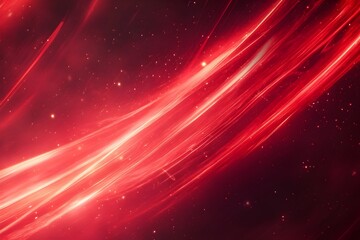 Obraz premium Abstract red energy beams flowing diagonally with particles on dark red background