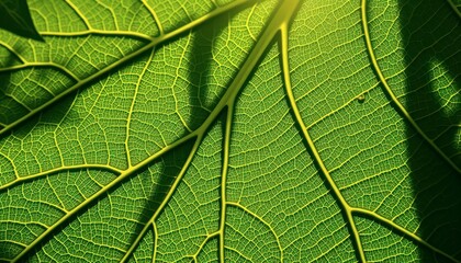 Green Leaf Veins Close Up Macro Photography.