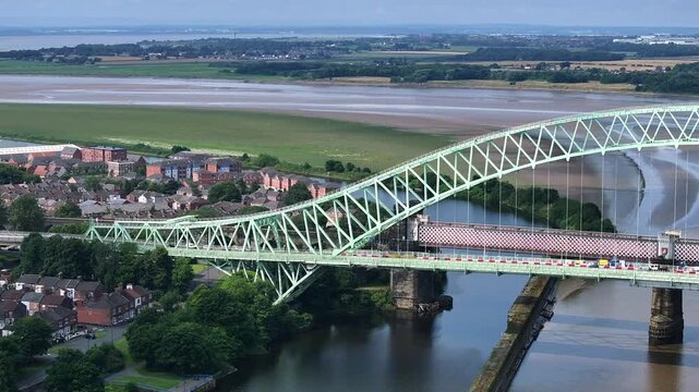 Large Iron Bridge and the River Mersey Aerial View