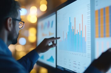 Businessman Analyzing Data On Computer Screens