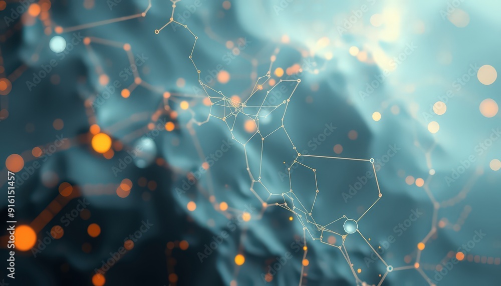 Poster abstract network background with orange bokeh lights.