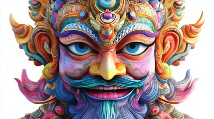 3D Watercolor Effigy of Ravana with Colorful Decor - Digital Art
