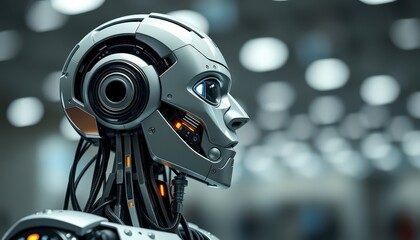 Fototapeta premium Futuristic Robot Head Close Up.