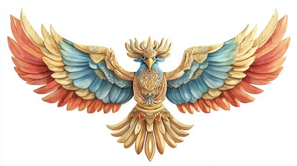 Naklejka premium 3D Watercolor Garuda Emblem with Pancasila Symbol - Indonesian National Symbol Art