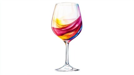 3D Watercolor Glass Wine Glass with Bold Outlines - High-Resolution Image