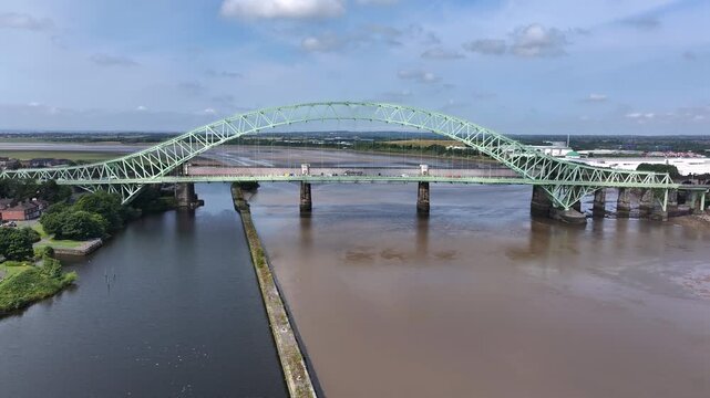 Large Iron Bridge and the River Mersey Aerial View