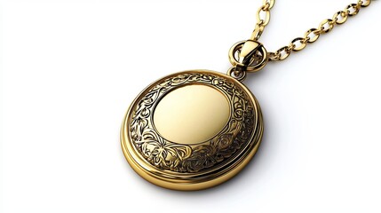 3D Watercolor Gold Locket with Bold Outlines - Isolated Clip Art