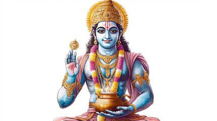 Obraz premium 3D Watercolor Image of Lord Dhanvantari Holding a Potion - Digital Artwork