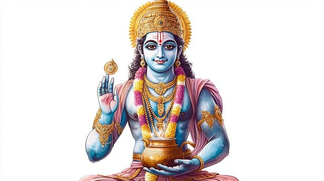 3D Watercolor Image of Lord Dhanvantari Holding a Potion - Digital Artwork
