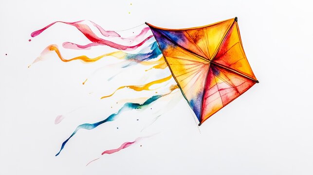 3D Watercolor Kite with Bold Outlines: Flying High in Style