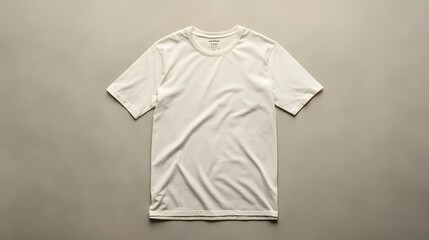 White t-shirt laying on a neutral background with minimal wrinkles and a clean, crisp appearance