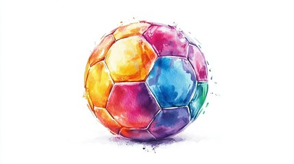 Naklejka premium 3D Watercolor Soccer Ball with Bold Outlines - Isolated PNG Image