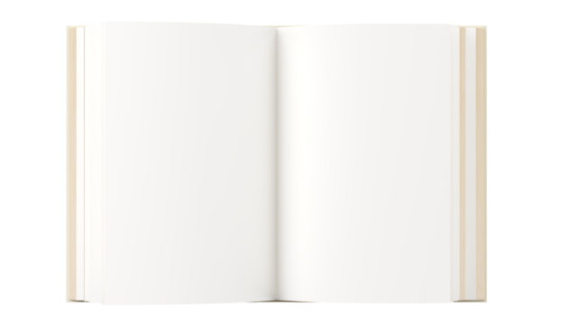 front view of open papers book isolated on white background. 
