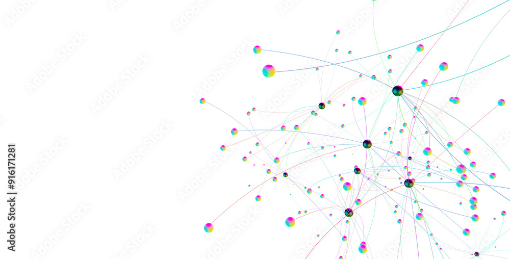 Aufkleber Abstract 3d rendering of network concept. Modern background. Futuristic shape with spheres and lines. Design for poster, cover,