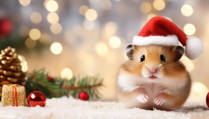 Obraz premium ハムスターとクリスマスとコピースペース（Hamster and Christmas and copy space） 