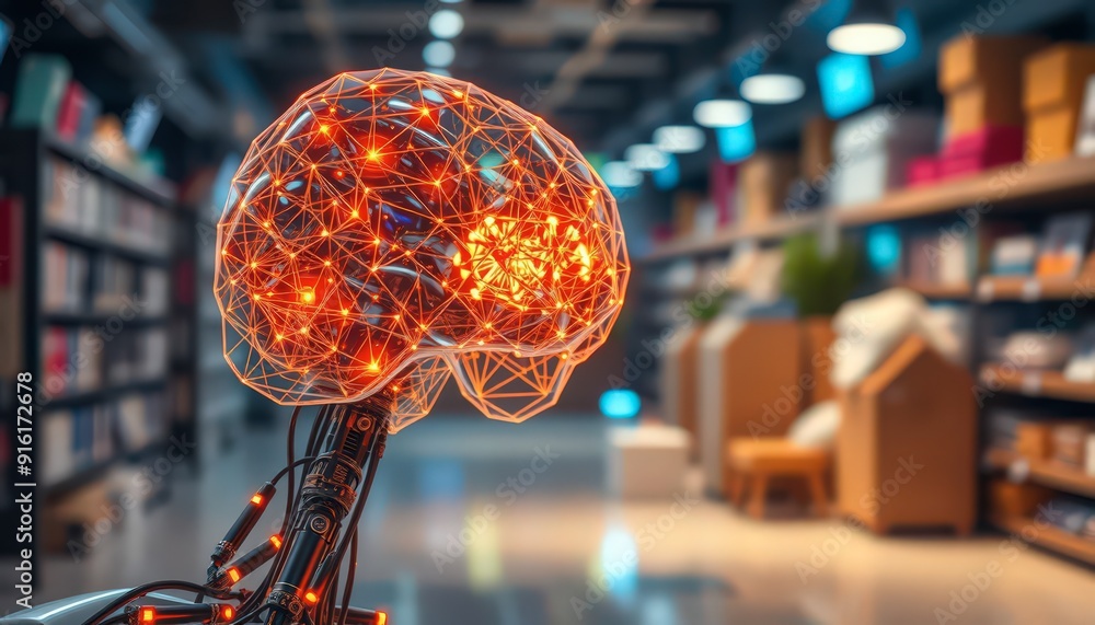 Poster artificial intelligence brain in a library.