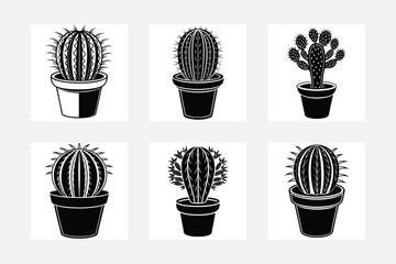  cactus silhouette vector set