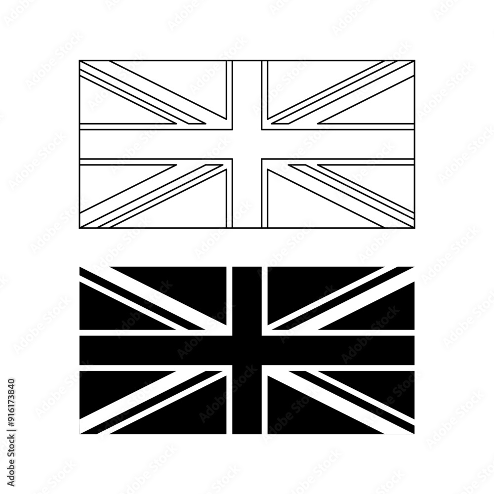 Wall mural black white flag of the united kingdom icon set