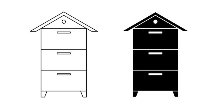 outline silhouette Wooden beehive icon set