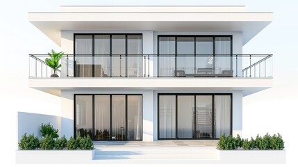 Fototapeta premium Modern White House with Balcony and Glass Doors