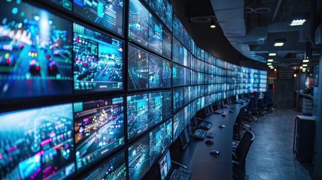 Industrial 4.0 Modern Factory Security Control Room - Powered by Adobe