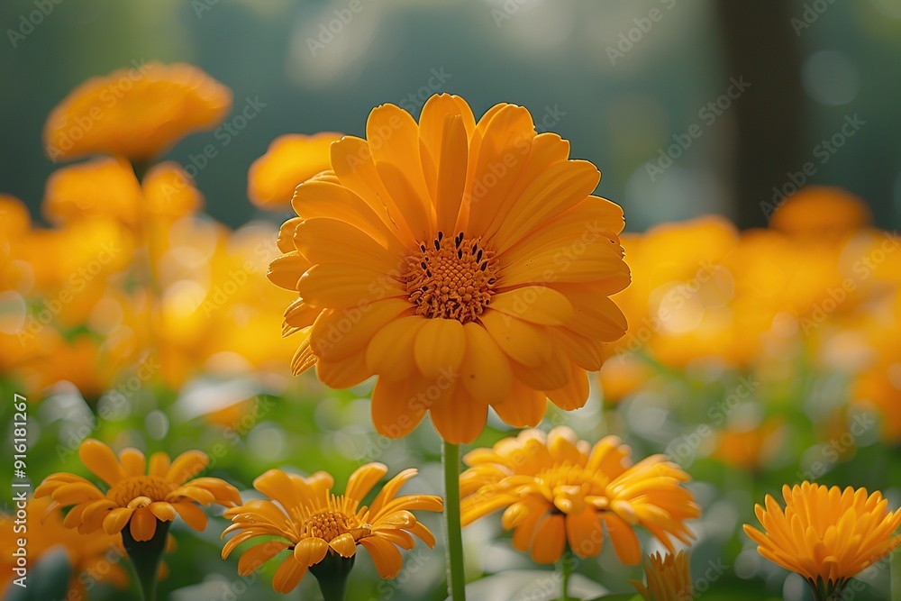 Wall mural Close-Up of a Vibrant Orange Flower in a Field