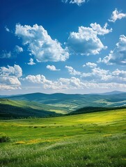 Obraz premium Vibrant Green Landscape with Rolling Hills and Dramatic Sky