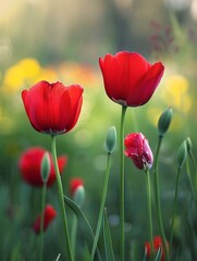 Fototapeta premium Vibrant Red Tulips in Bloom: Spring Floral Beauty and Nature's Colors