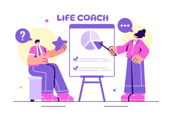 Life Coach Vector Illustration for Consultation, Education, Motivation, Mentoring Perspective and Self Coaching in Business Flat Cartoon Background