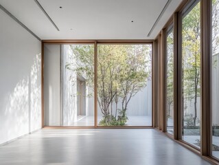 Obraz premium Minimalist Interior Design with a View of a Tranquil Courtyard