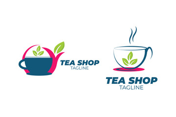 Natural tea leaf Tea shop logo template design