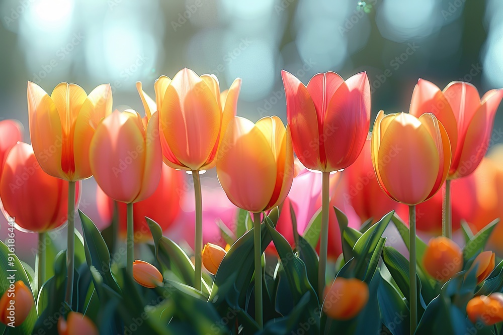 Sticker colorful tulips in spring