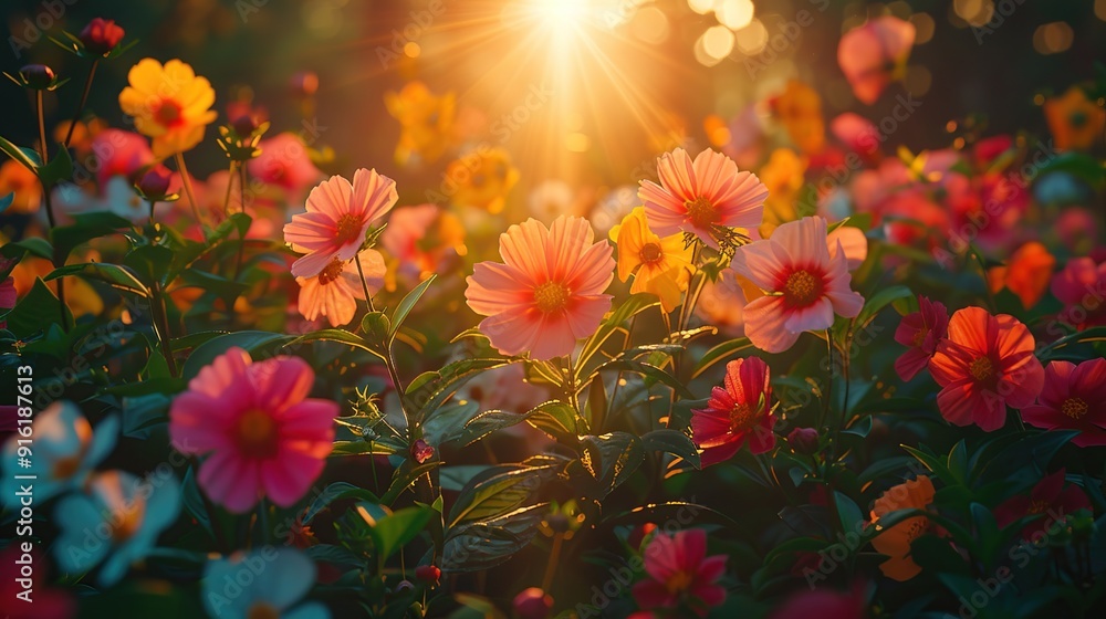 Sticker Blooming Flowers in the Sunset