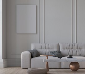 poster mockup in home living room interior background. modern classic hi end style. 3d Rendering