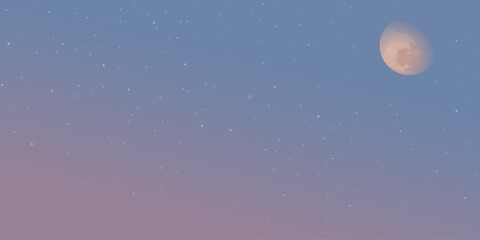 Half moon with stars and twilight sky background graphic illustration have blank space. Dramatic sky rectangle background.