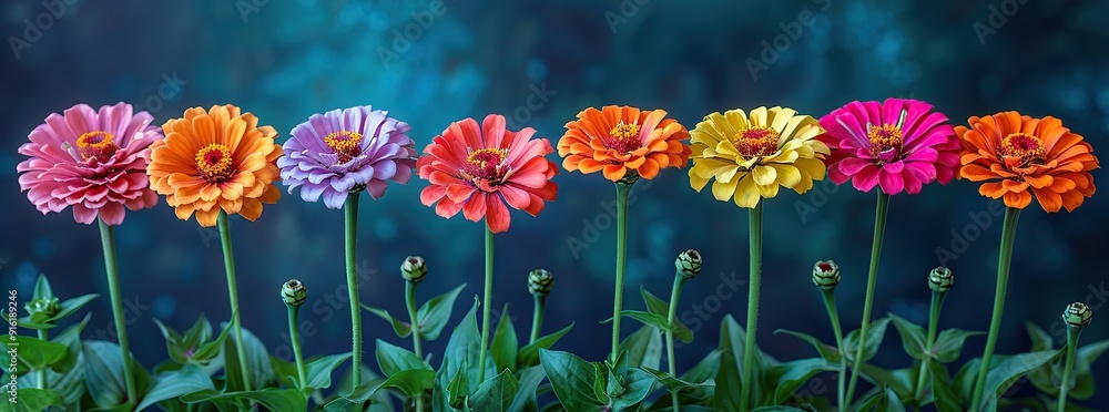 Canvas Prints Vibrant Zinnias in a Row